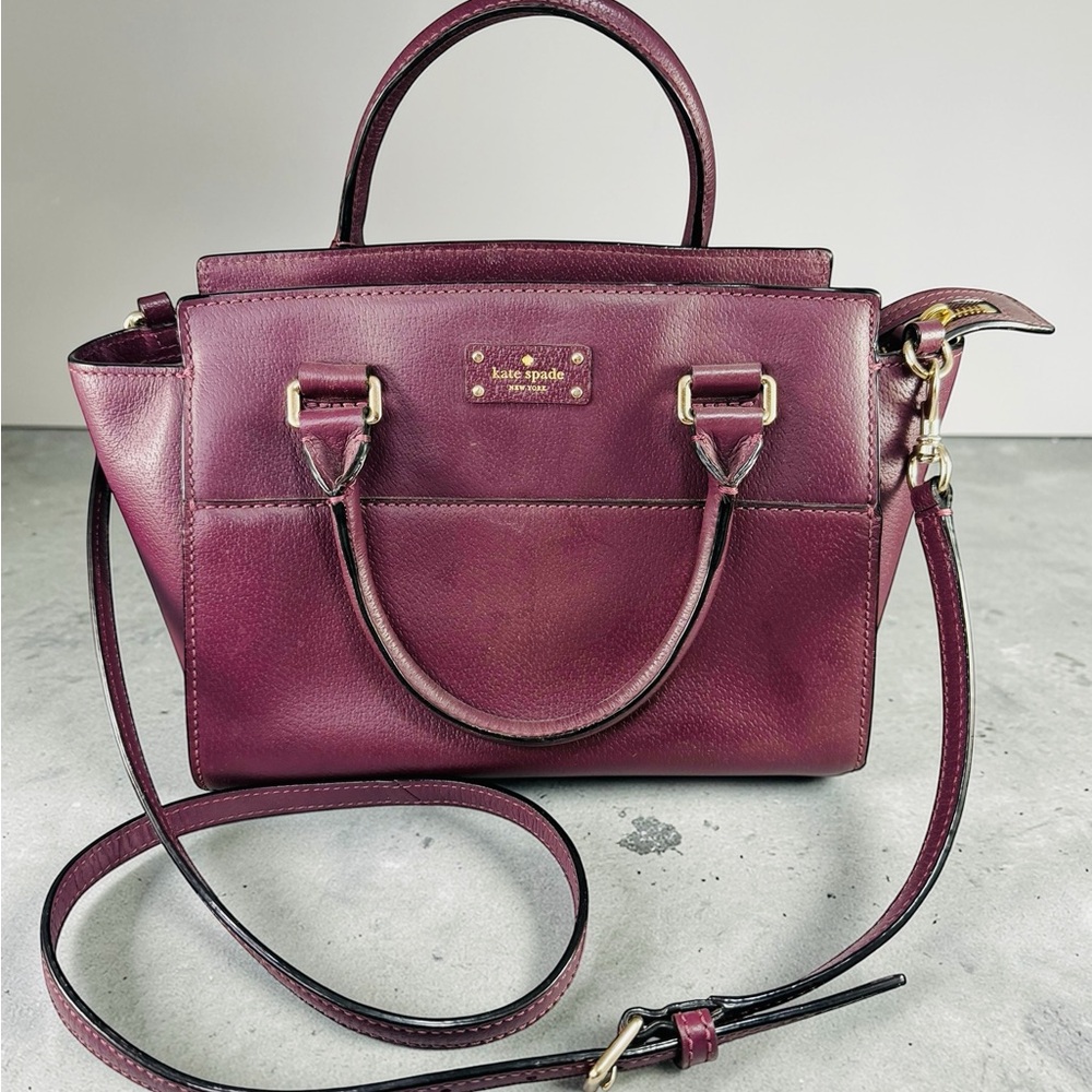 Kate Spade Plum Purple Leather Grove Street Lana Satchel Purse Handbag